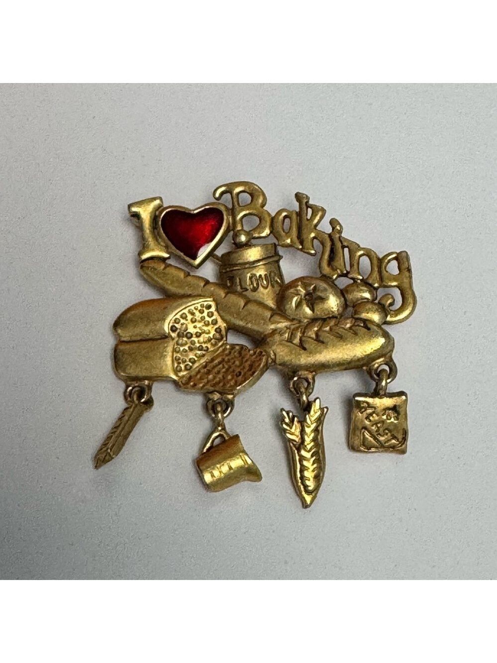 Vintage Danecraft I Love Baking Gold Tone Lapel Brooch with Charms. - Picture 1 of 5